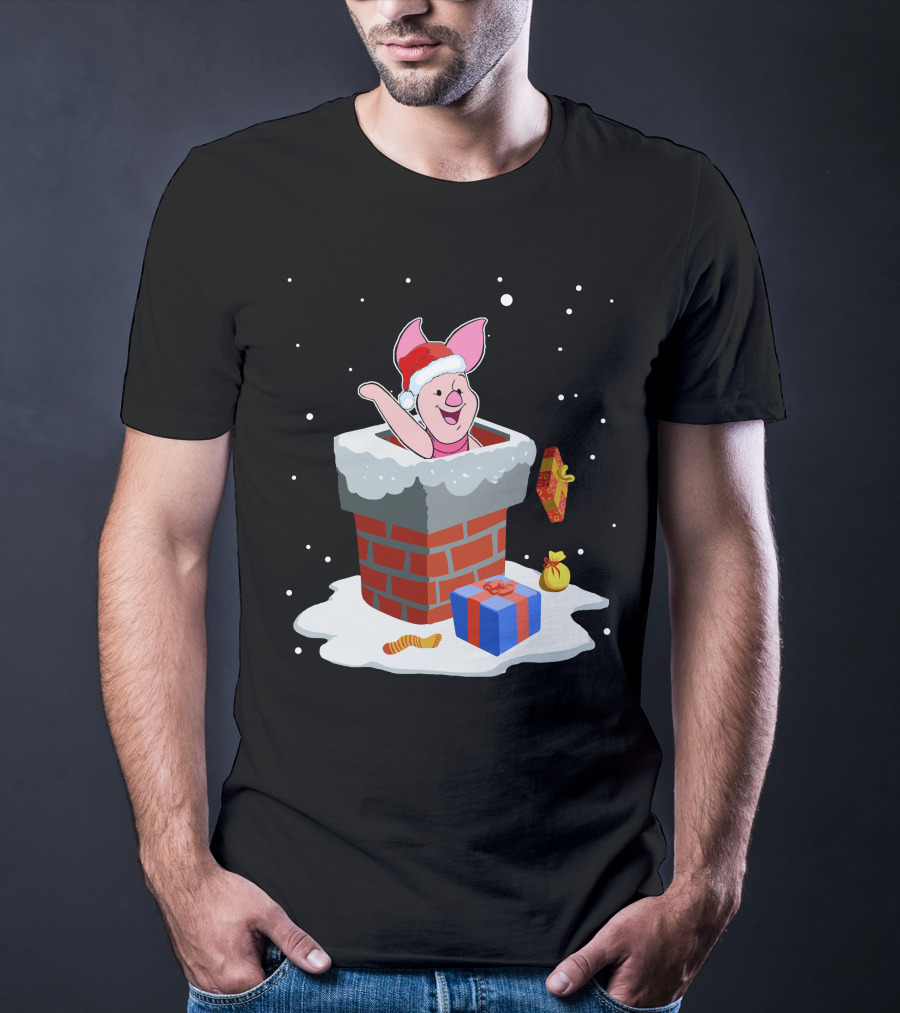 Piglet Santa Christmas Chimney Gifts Snow T-Shirt