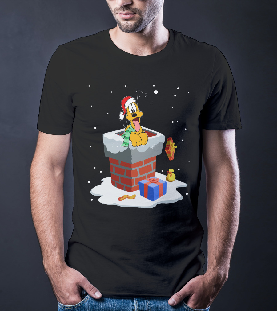 Pluto Santa Hat Chimney Christmas Gifts Snowflakes T-Shirt