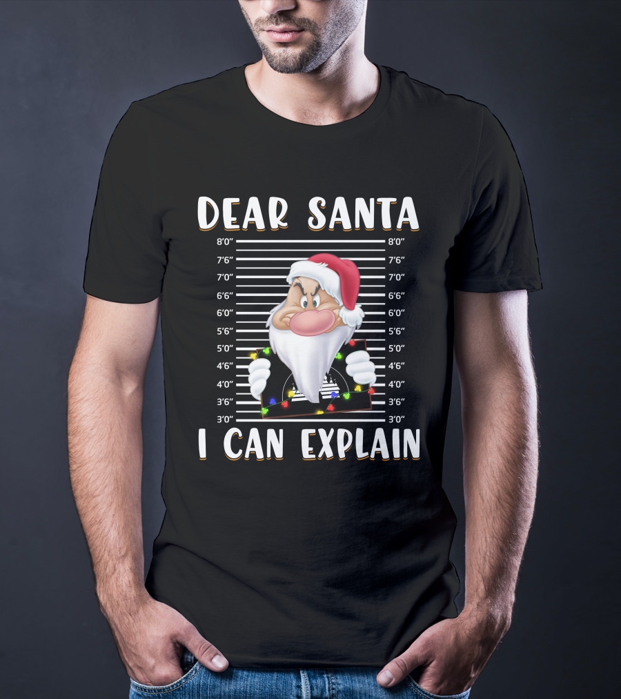Dear Santa I Can Explain Grumpy Mugshot Christmas Santa Hat T-Shirt