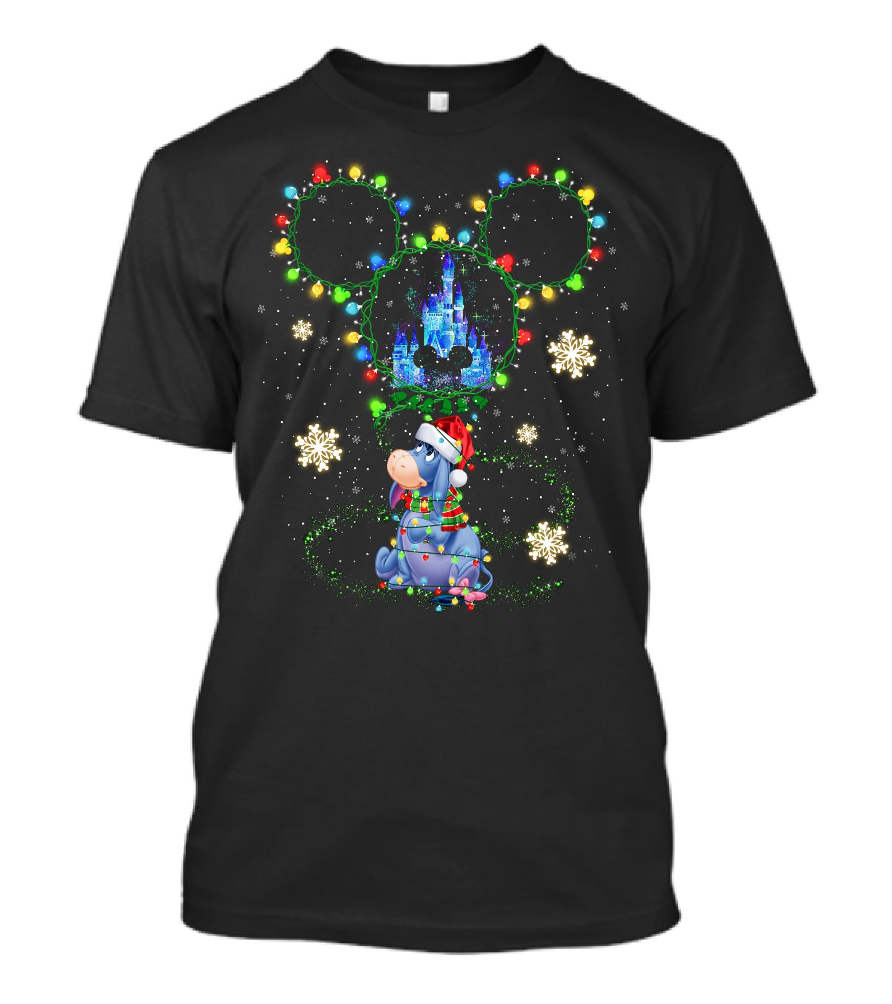Eeyore Christmas Castle Lights Magic Mickey Ears Snowflakes T-Shirt