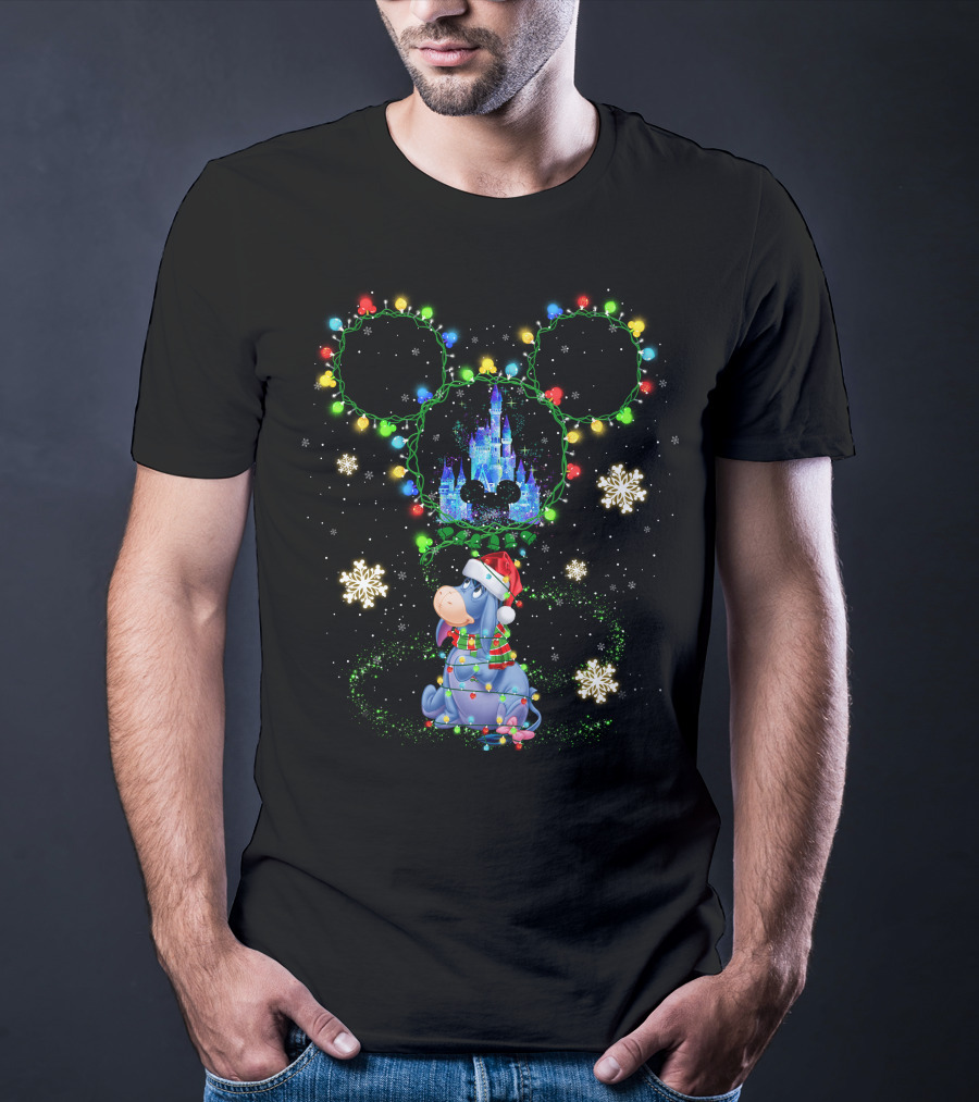 Eeyore Christmas Castle Lights Magic Mickey Ears Snowflakes T-Shirt