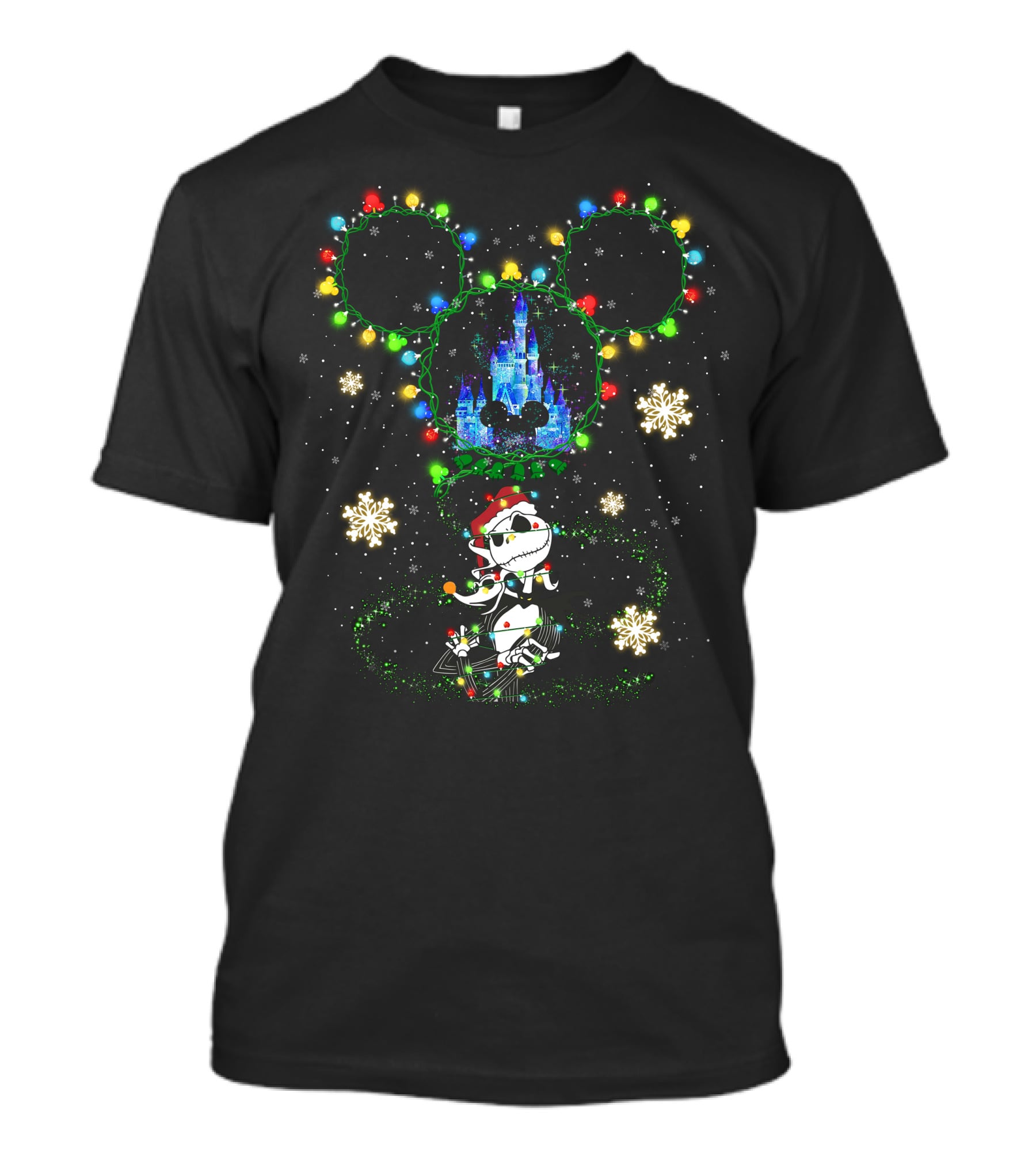 Mickey Mouse Ears Holiday Lights Jack Skellington Christmas Castle Snowflakes T-Shirt