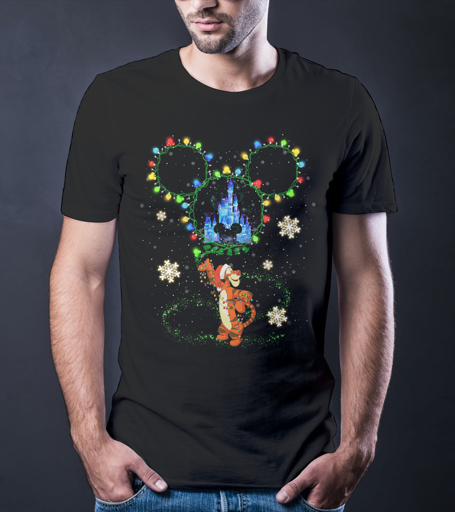 Tigger Disney Christmas Castle Lights Snowflakes Mickey Ears T-Shirt