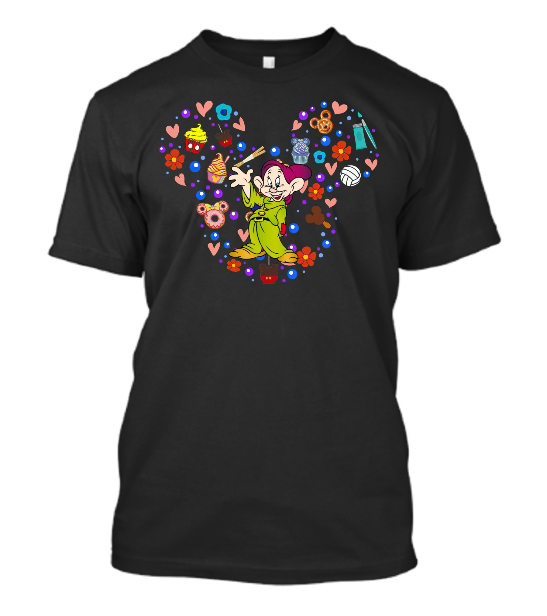 Disney Dopey Heart With Cupcakes And Flowers T-Shirt