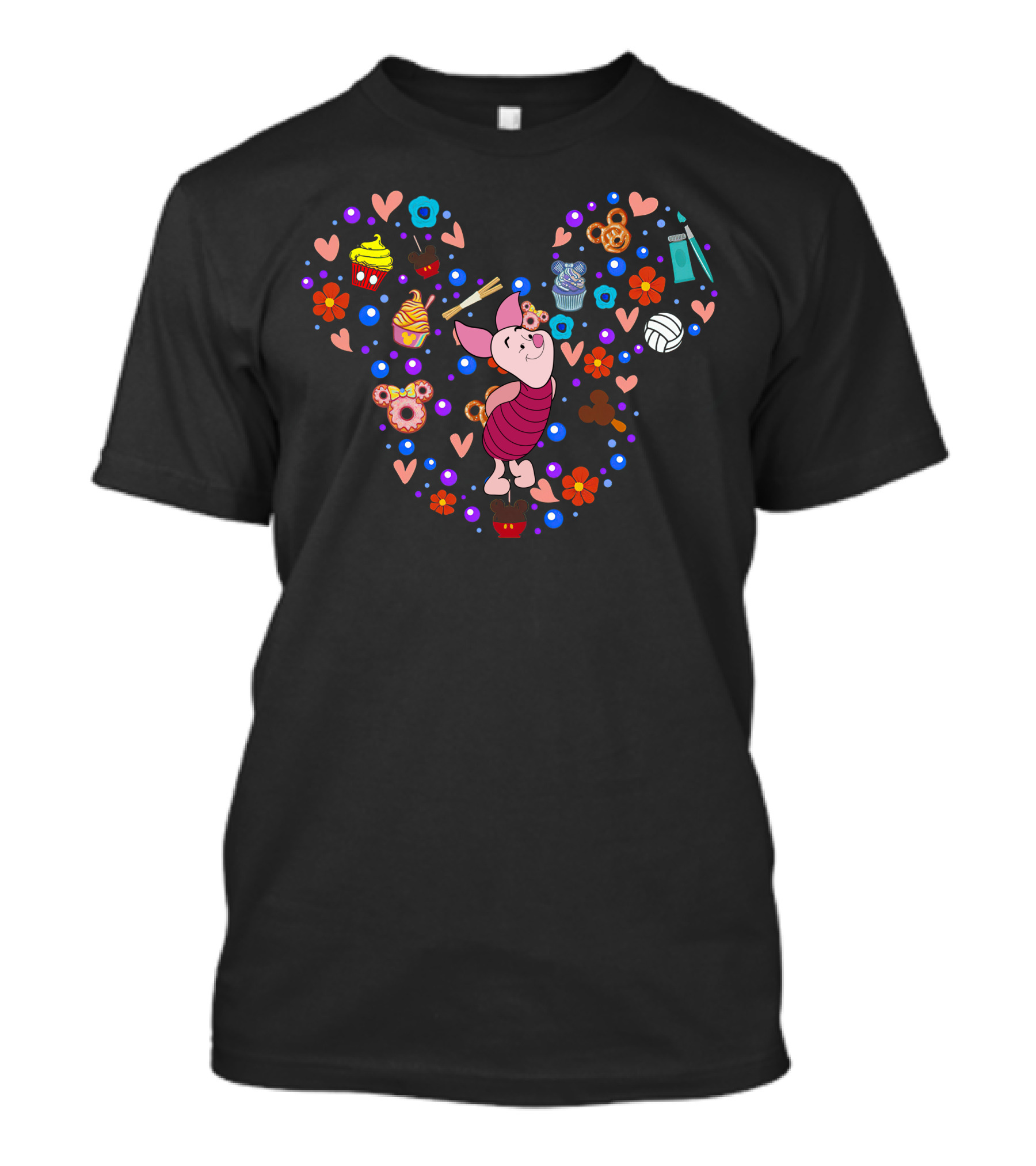 Piglet Heart With Cupcakes Flowers And Pretzels T-Shirt