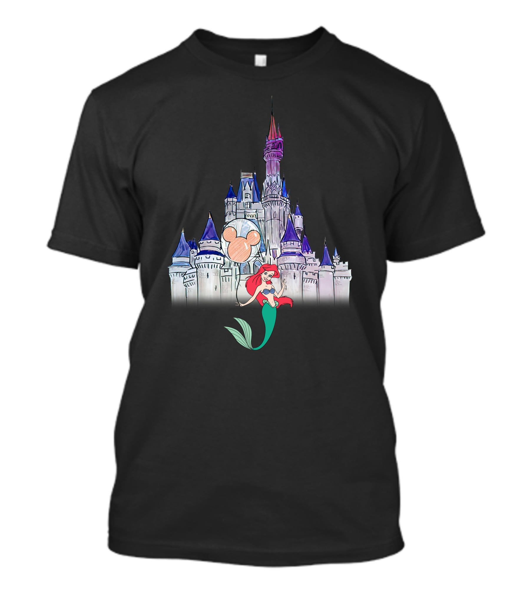 Ariel In Front Of Disney Castle With Mickey Balloon T-Shirt