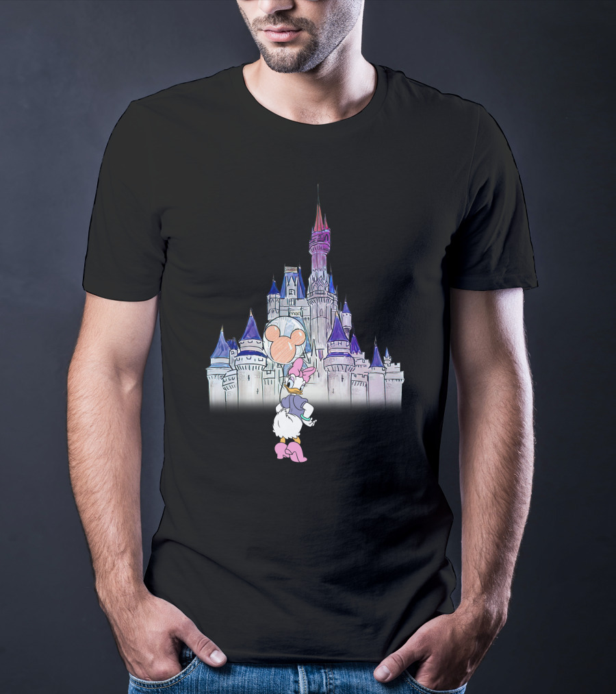 Daisy Duck Holding Mickey Balloon At Disney Castle T-Shirt