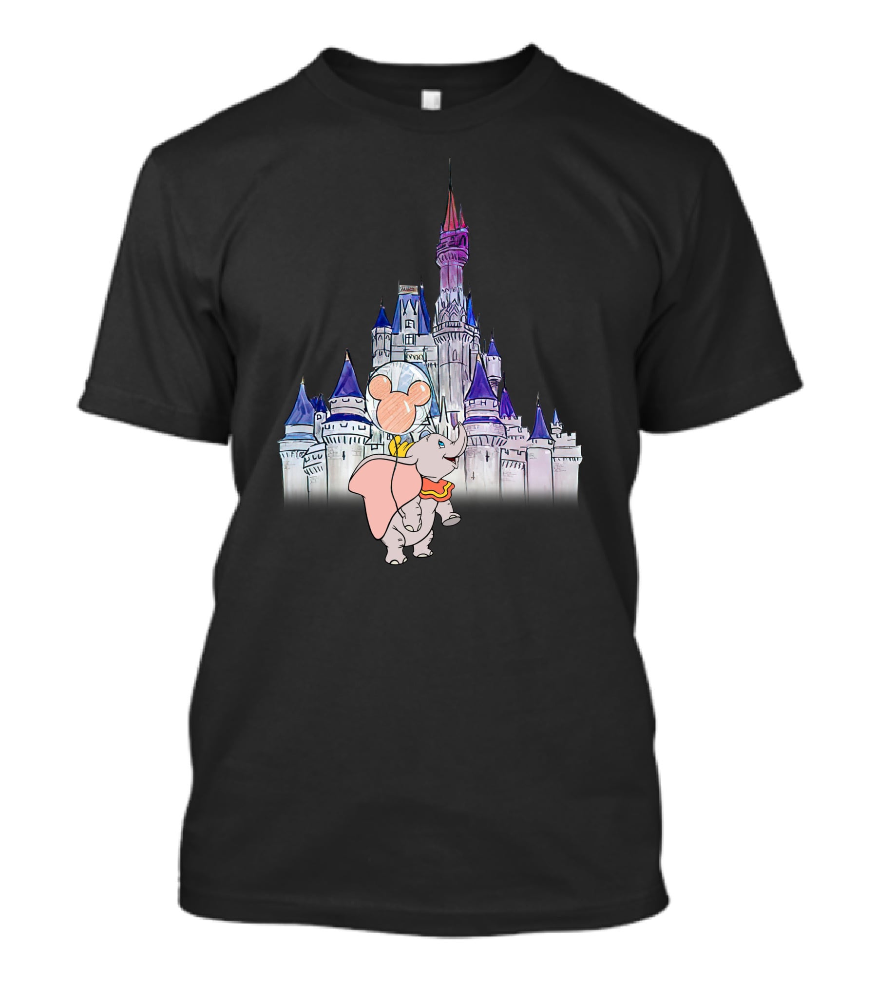 Dumbo With Mickey Balloon In Front Of Disney Castle T-Shirt