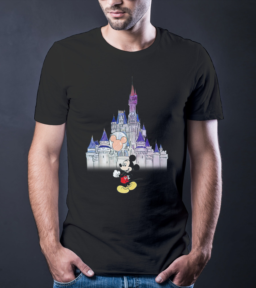 Mickey Mouse With Balloon In Front Of Disney Castle T-Shirt