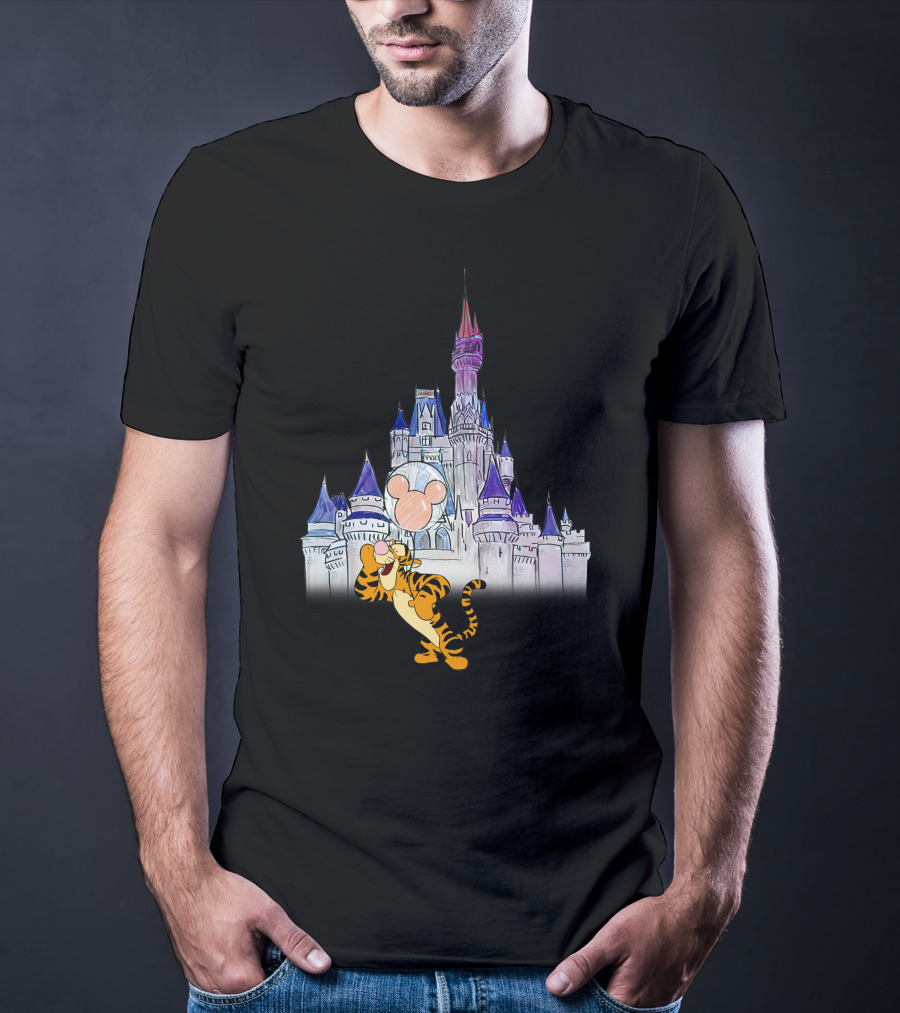 Tigger At Disney Castle With Mickey Balloon T-Shirt