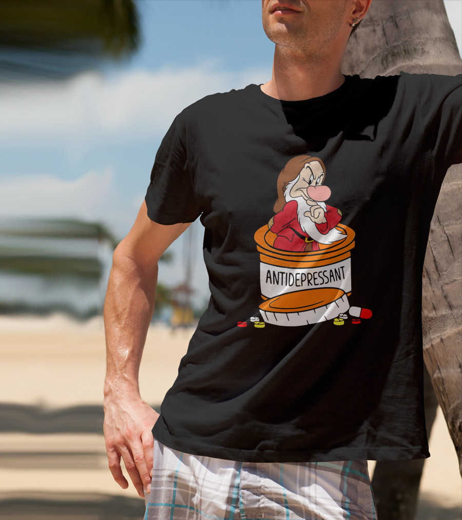 Grumpy Antidepressant Bottle Cartoon Character T-Shirt