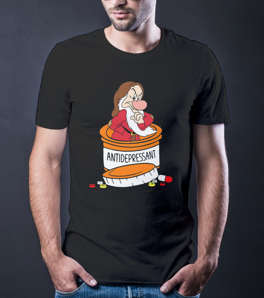 Grumpy Antidepressant Bottle Cartoon Character T-Shirt