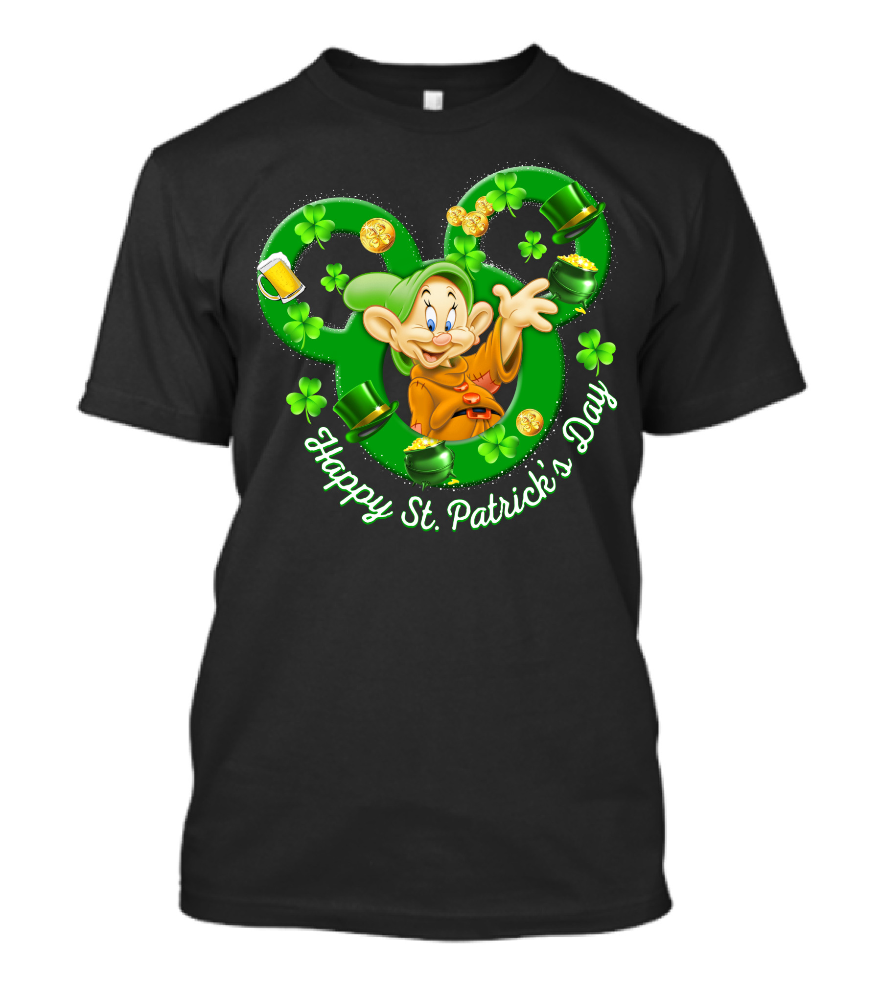 Dopey Happy St. Patrick's Day Shamrocks And Gold Coins T-Shirt