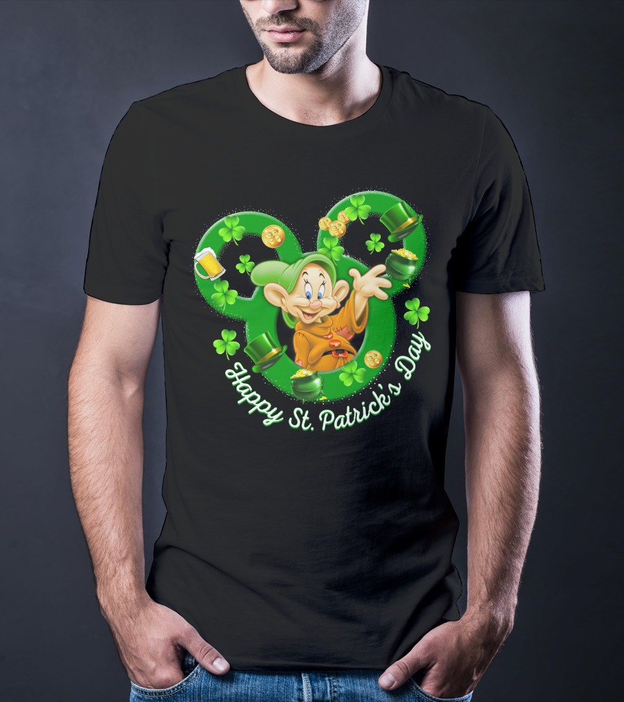 Dopey Happy St. Patrick's Day Shamrocks And Gold Coins T-Shirt