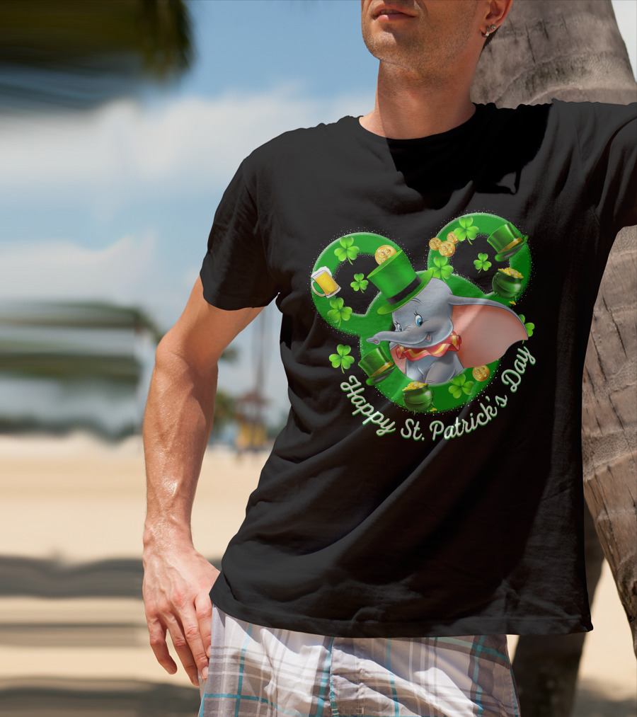 Dumbo Happy St. Patrick's Day With Shamrocks And Leprechaun Hat T-Shirt