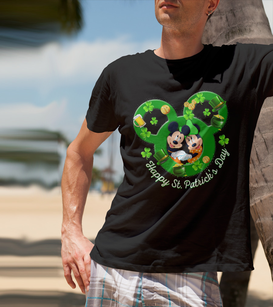 Happy St. Patrick's Day Mickey Minnie Shamrocks And Green Hats T-Shirt