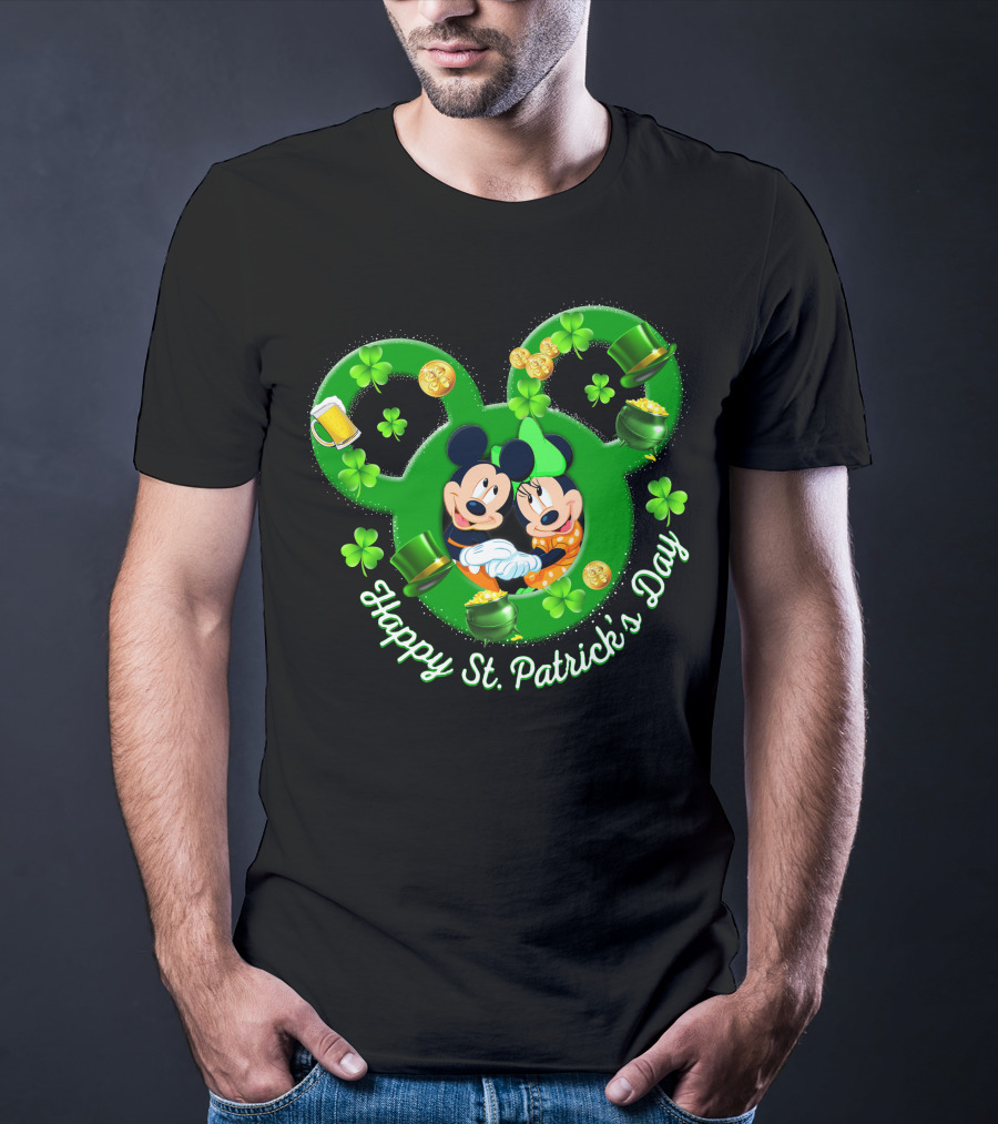 Happy St. Patrick's Day Mickey Minnie Shamrocks And Green Hats T-Shirt