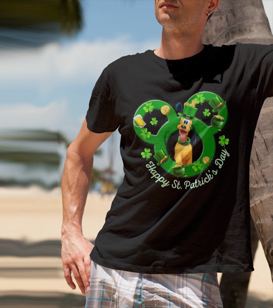 Happy St. Patrick's Day Pluto Mickey Ears Shamrocks Gold Coins T-Shirt
