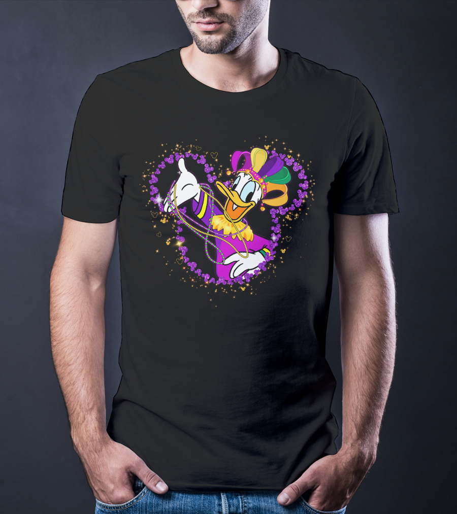 Donald Duck Mardi Gras Jester Heart Beads Celebration T-Shirt