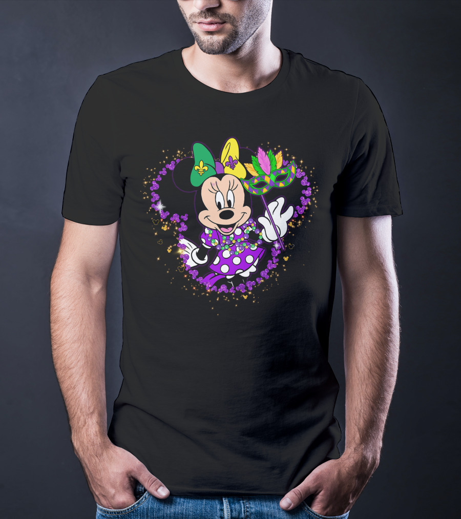 Minnie Mardi Gras Celebration With Mask And Beads T-Shirt