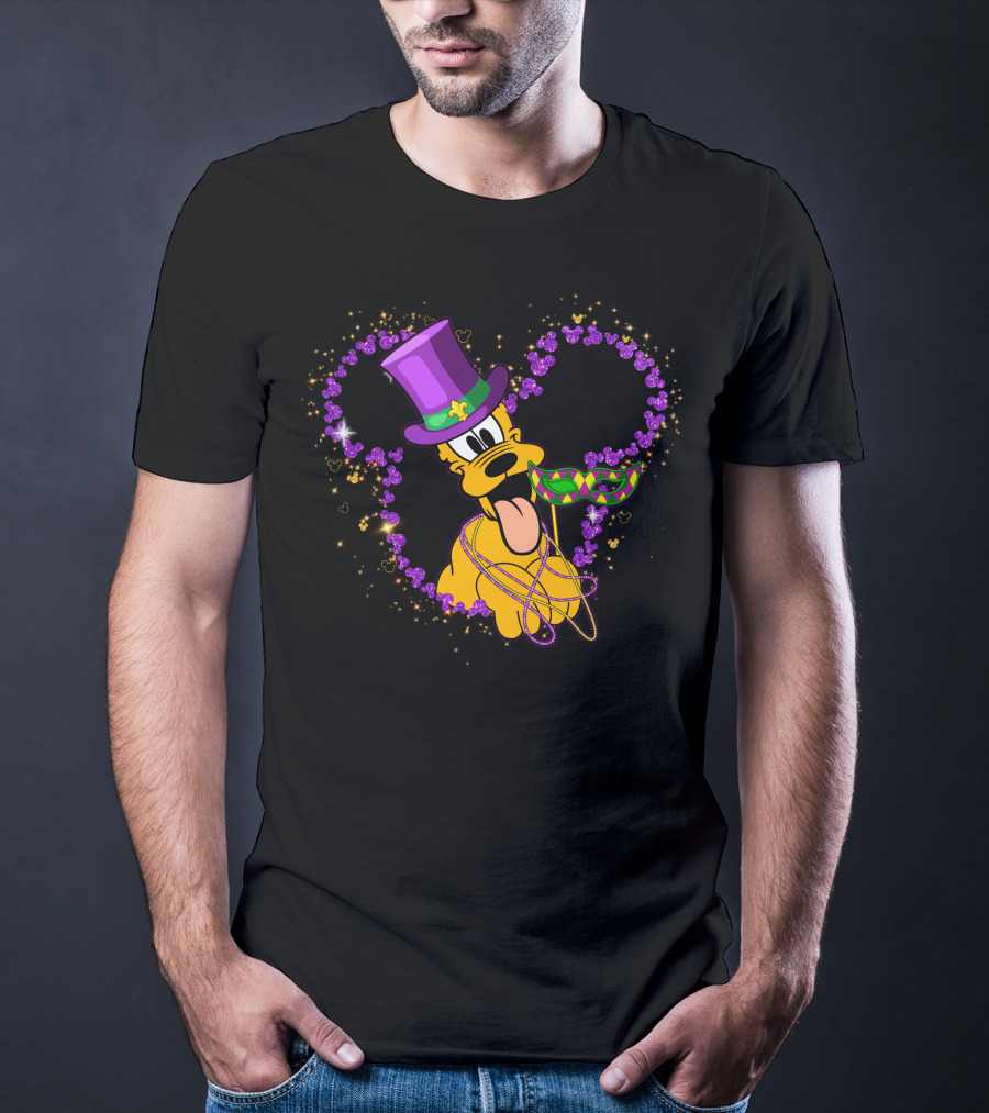 Pluto Mardi Gras Heart With Mask And Beads T-Shirt