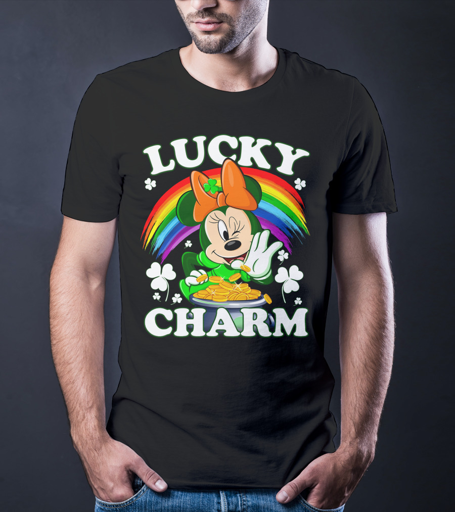 Minnie Lucky Charm Rainbow Pot Of Gold Shamrocks T-Shirt
