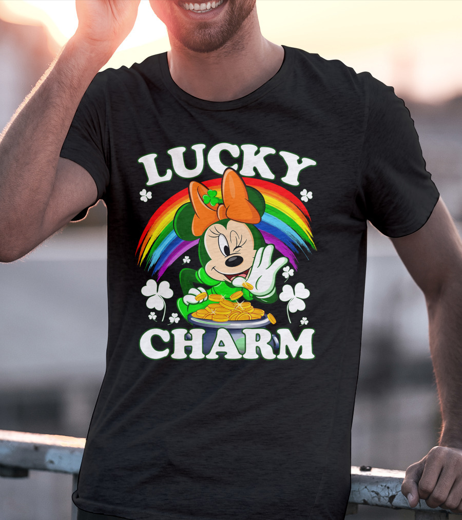 Minnie Lucky Charm Rainbow Pot Of Gold Shamrocks T-Shirt