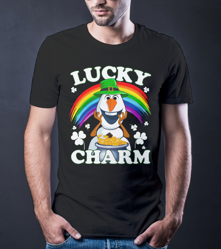 Lucky Charm Olaf Rainbow Hat Shamrocks Gold Coins T-Shirt