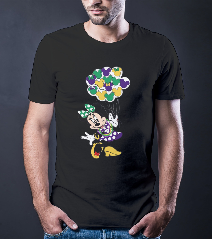 Minnie Mouse Mardi Gras Balloons Celebration T-Shirt