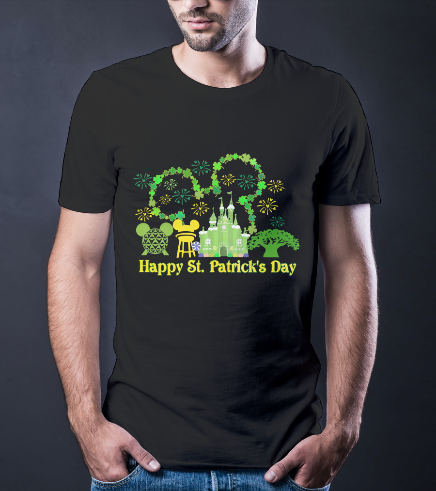 Happy St. Patrick's Day At Disney With Icons And Castles T-Shirt