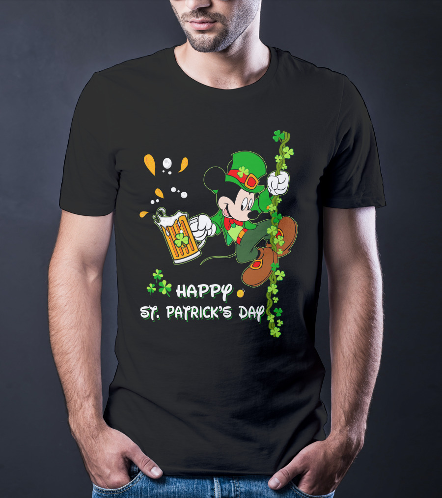 Happy St Patrick's Day Mickey Mouse Beer And Shamrocks Party T-Shirt
