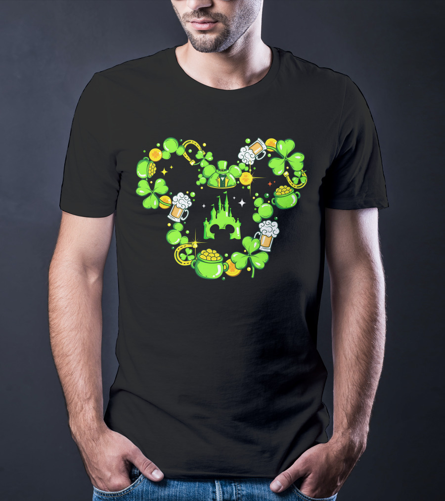 Mickey St Patricks Day Shamrocks Castle Beer Gold Coins T-Shirt