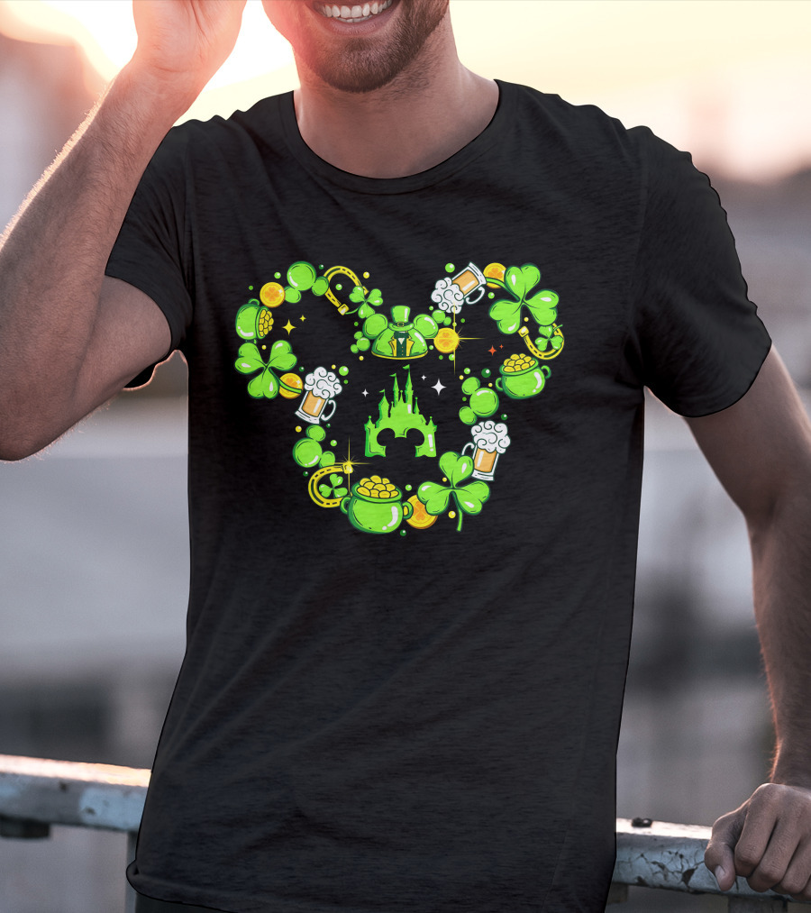 Mickey St Patricks Day Shamrocks Castle Beer Gold Coins T-Shirt