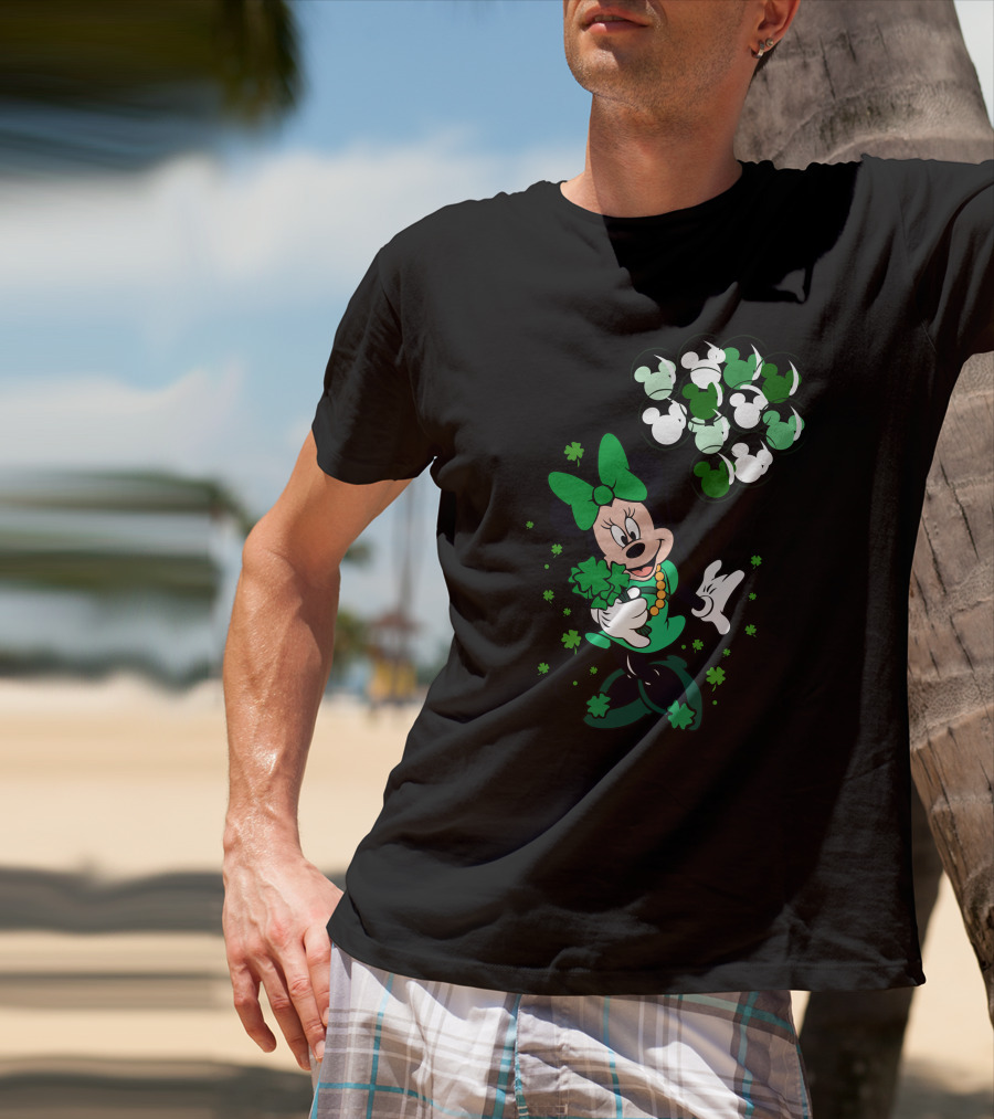 Minnie Mouse St. Patrick's Day With Shamrocks And Green Balloons T-Shirt