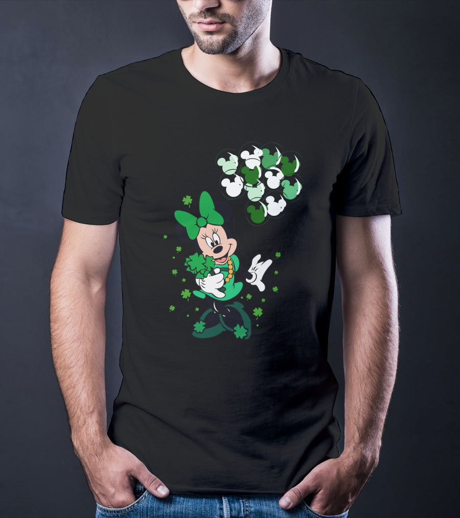 Minnie Mouse St. Patrick's Day With Shamrocks And Green Balloons T-Shirt