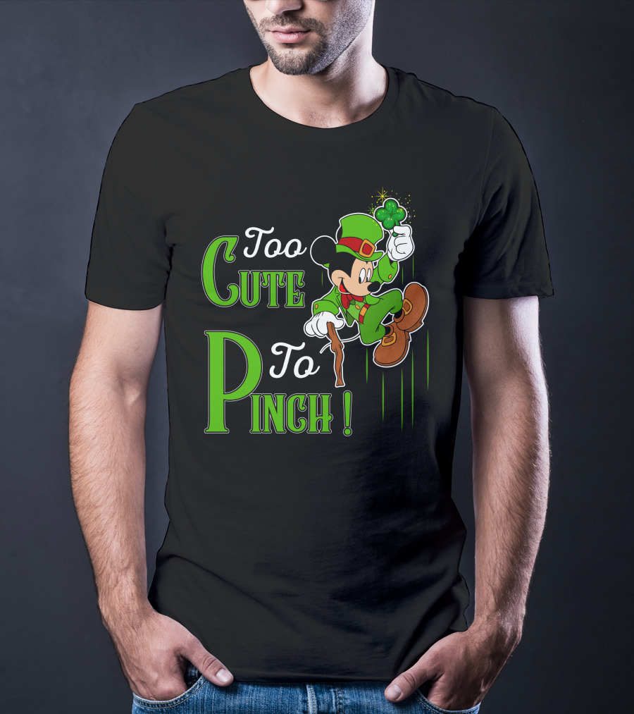 Too Cute To Pinch Leprechaun Character With Shamrock And Walking Stick T-Shirt