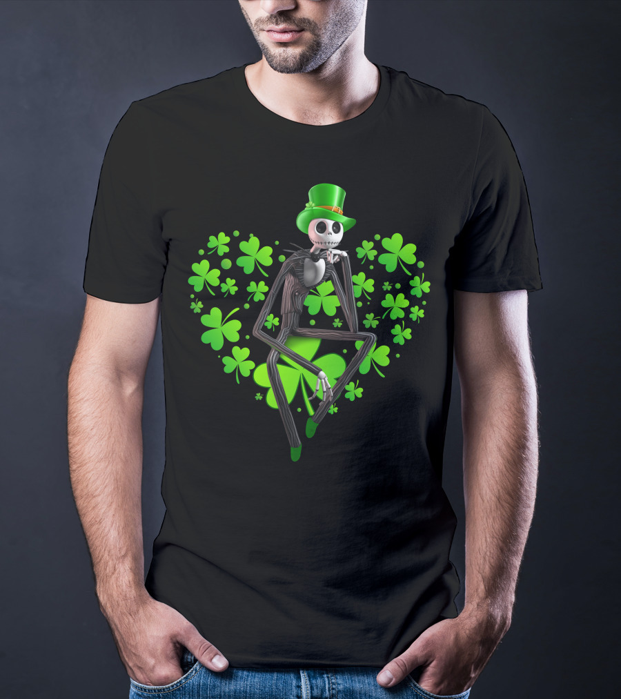 Jack Skellington St. Patrick's Day Clover Theme T-Shirt