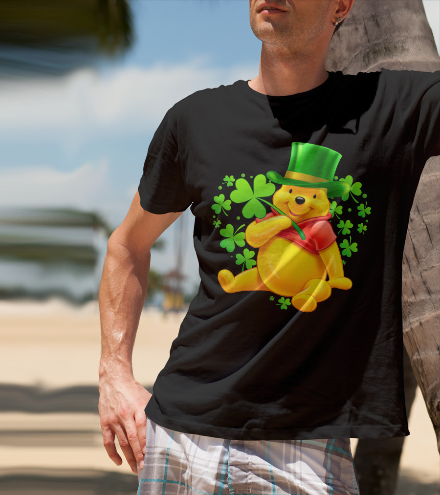Pooh Bear St. Patrick's Day With Shamrocks And Green Hat T-Shirt