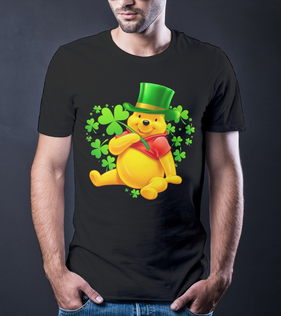 Pooh Bear St. Patrick's Day With Shamrocks And Green Hat T-Shirt