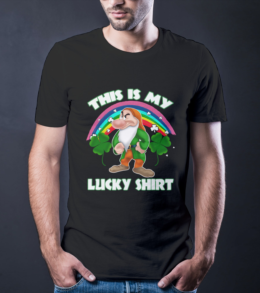 This Is My Lucky Shirt Grumpy Dwarf Rainbow Clover T-Shirt