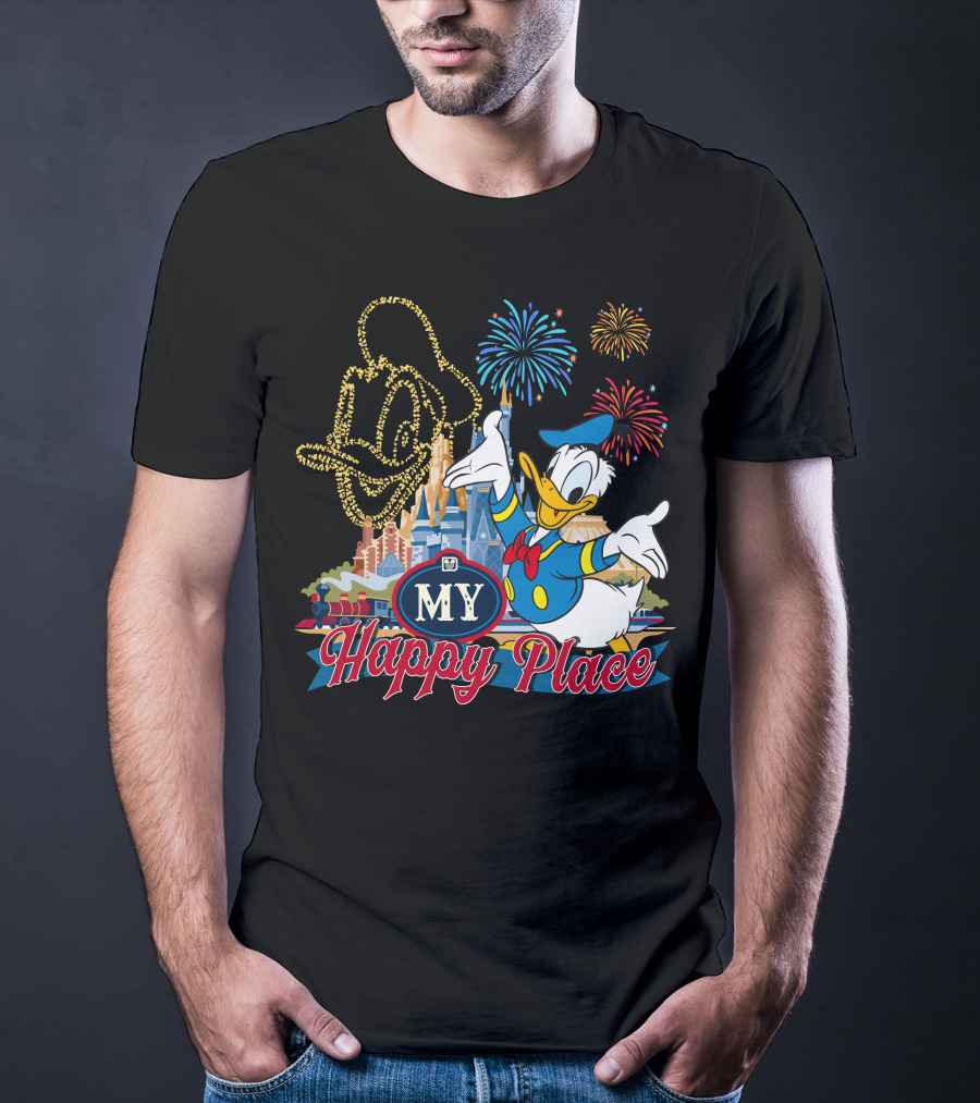 My Happy Place Donald Duck Fireworks Mickey Ears T-Shirt