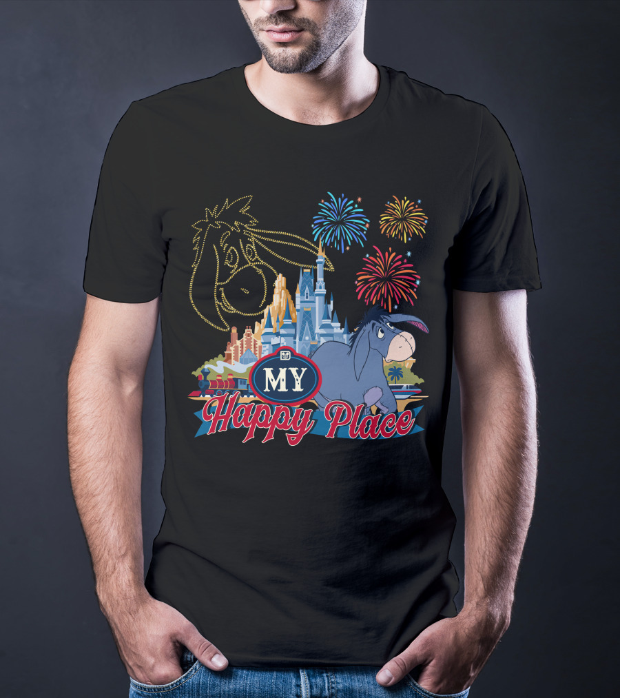 Eeyore My Happy Place Fireworks Castle T-Shirt