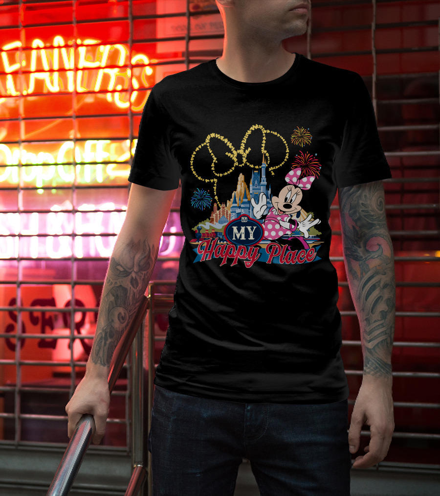 Minnie My Happy Place Fireworks Castle T-Shirt