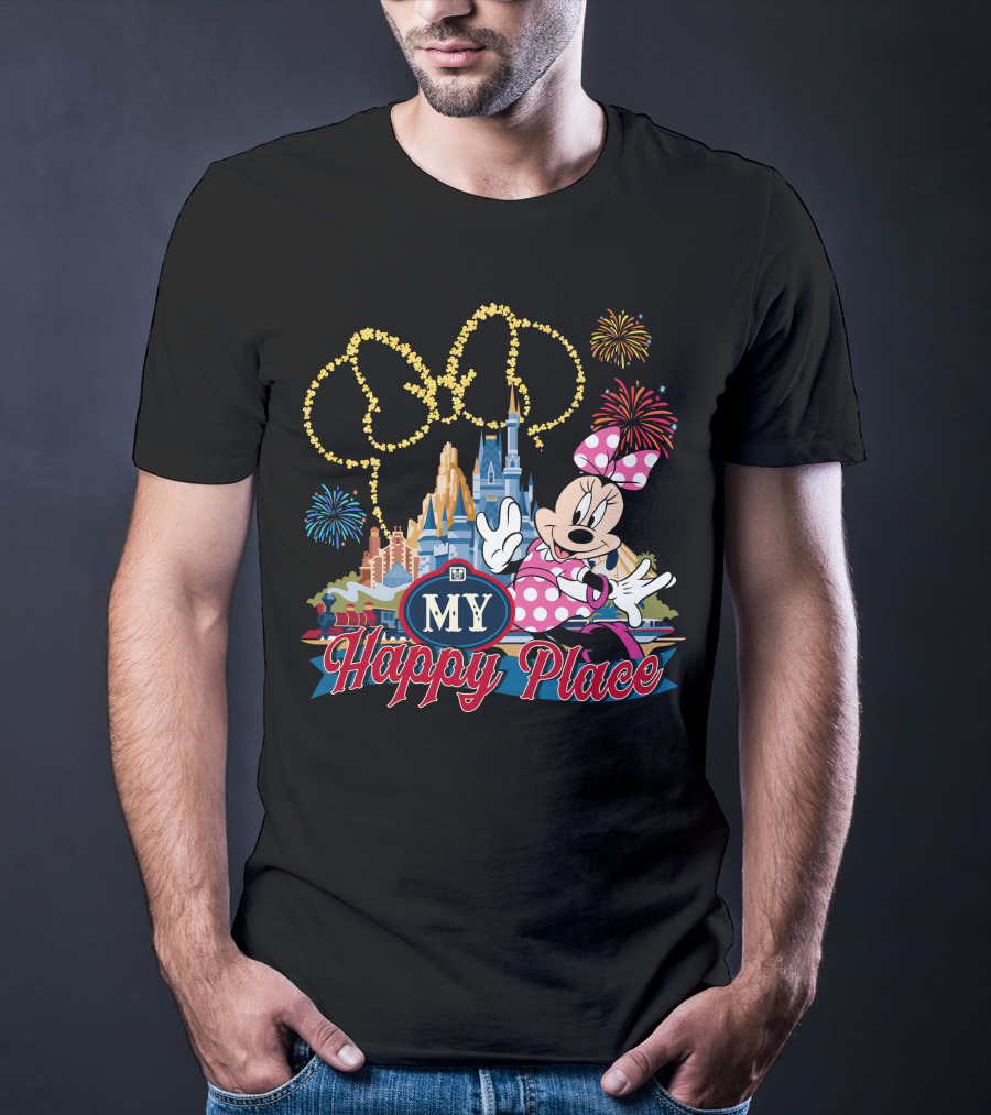 Minnie My Happy Place Fireworks Castle T-Shirt
