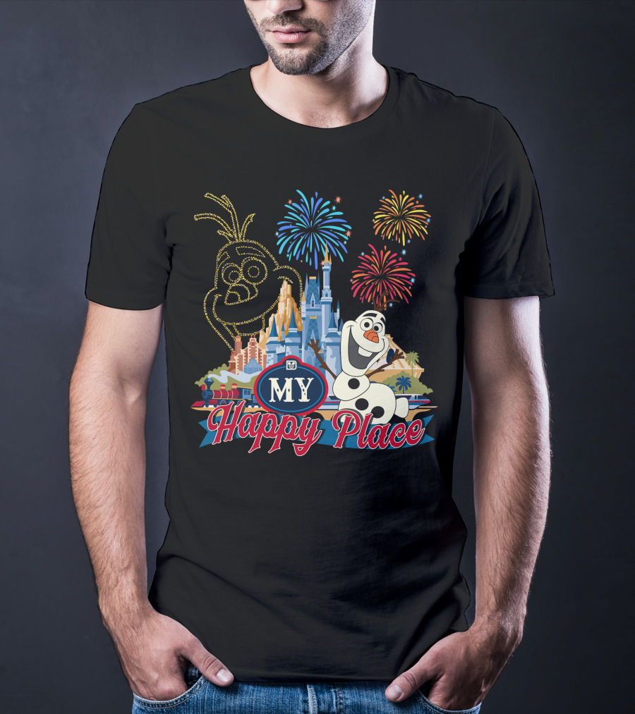 Olaf My Happy Place Fireworks Castle T-Shirt