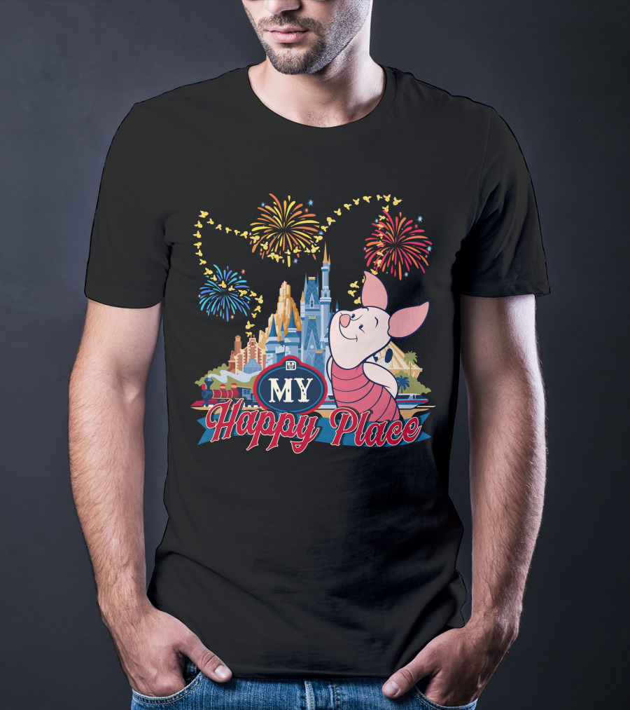 Piglet My Happy Place Fireworks Castle T-Shirt
