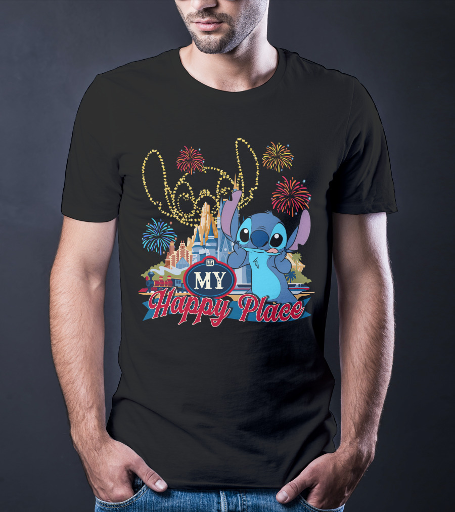 My Happy Place Stitch Fireworks Disney Castle T-Shirt