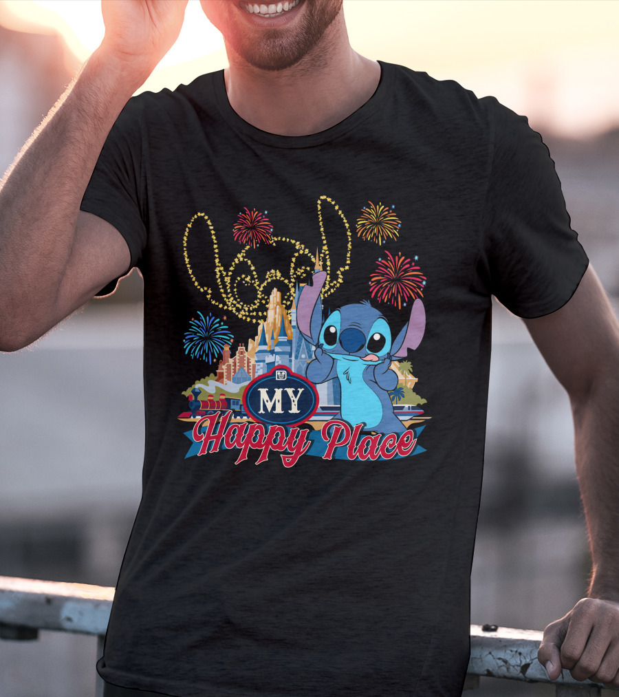 My Happy Place Stitch Fireworks Disney Castle T-Shirt