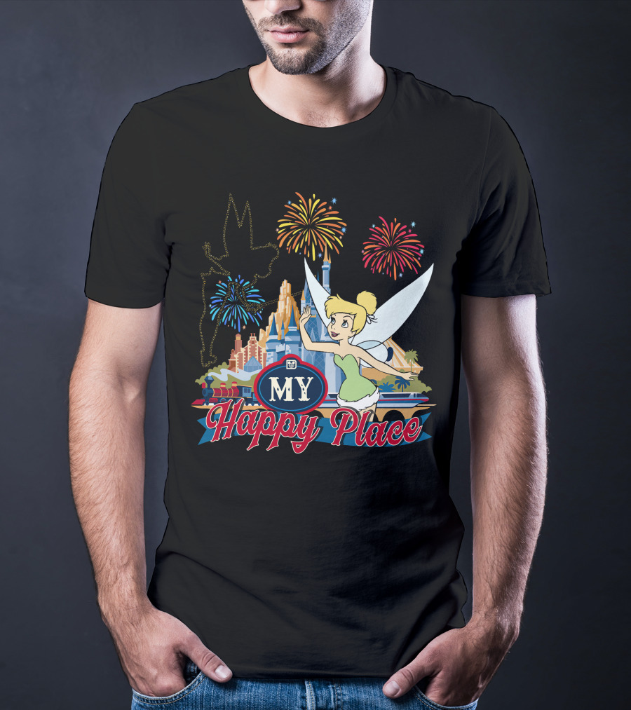Tinker Bell My Happy Place Fireworks And Castle T-Shirt