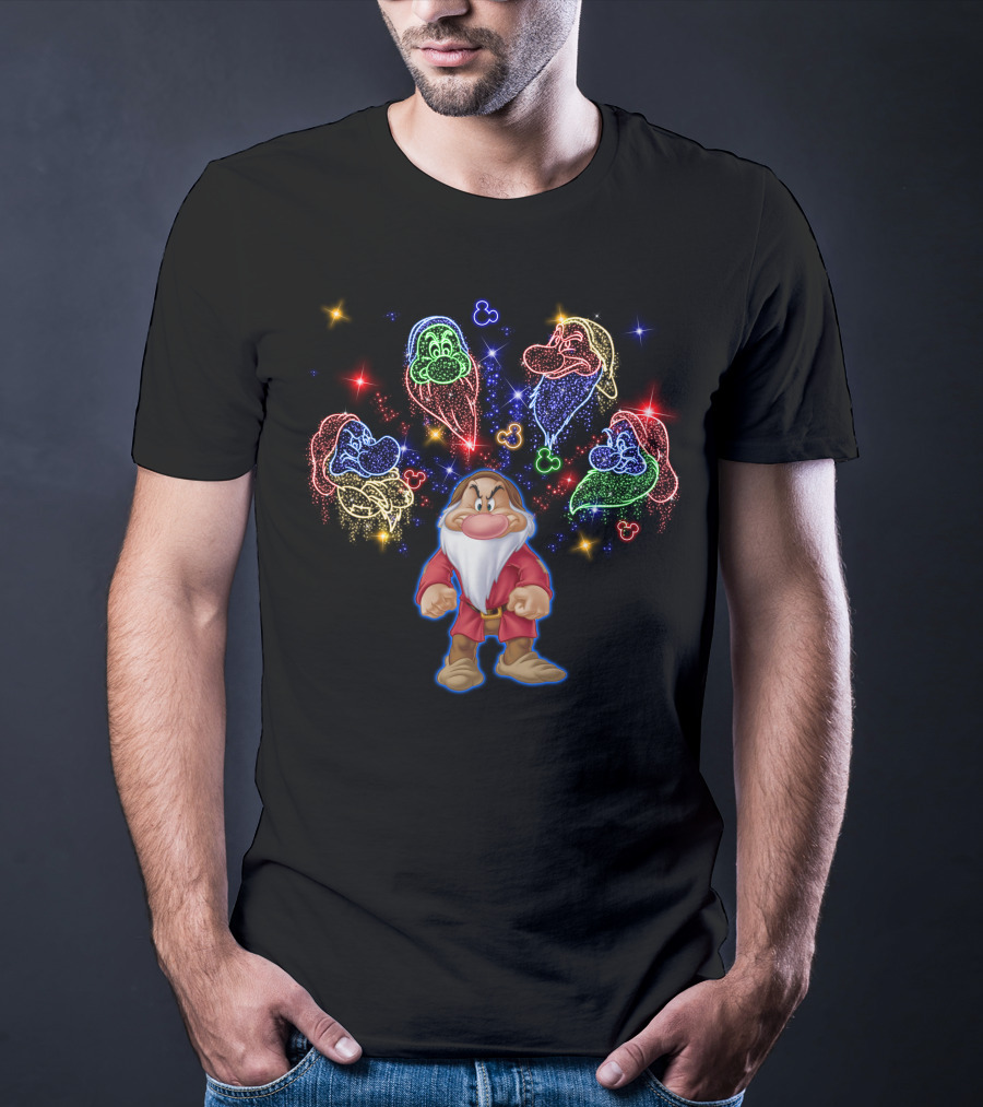 Grumpy And Dwarf Colorful Starry Burst With Mickey T-Shirt